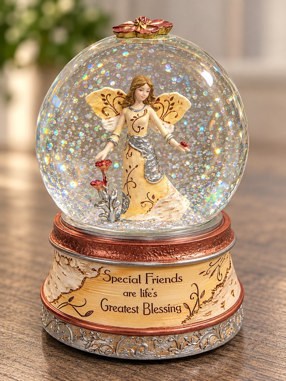 Element Cream and Gold Angel Snow Globe Holiday Decor